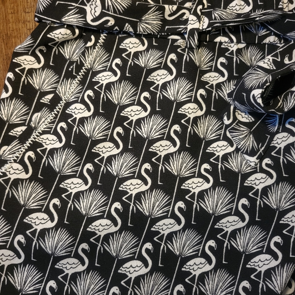LOFT Flamingo Shorts Tie Waist Black and White - Picture 3 of 11